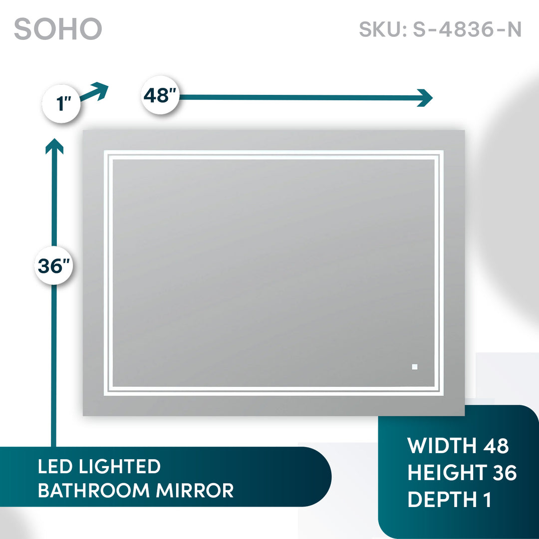 Soho 48" x 36" LED Bathroom Mirror, Anti-Fog
