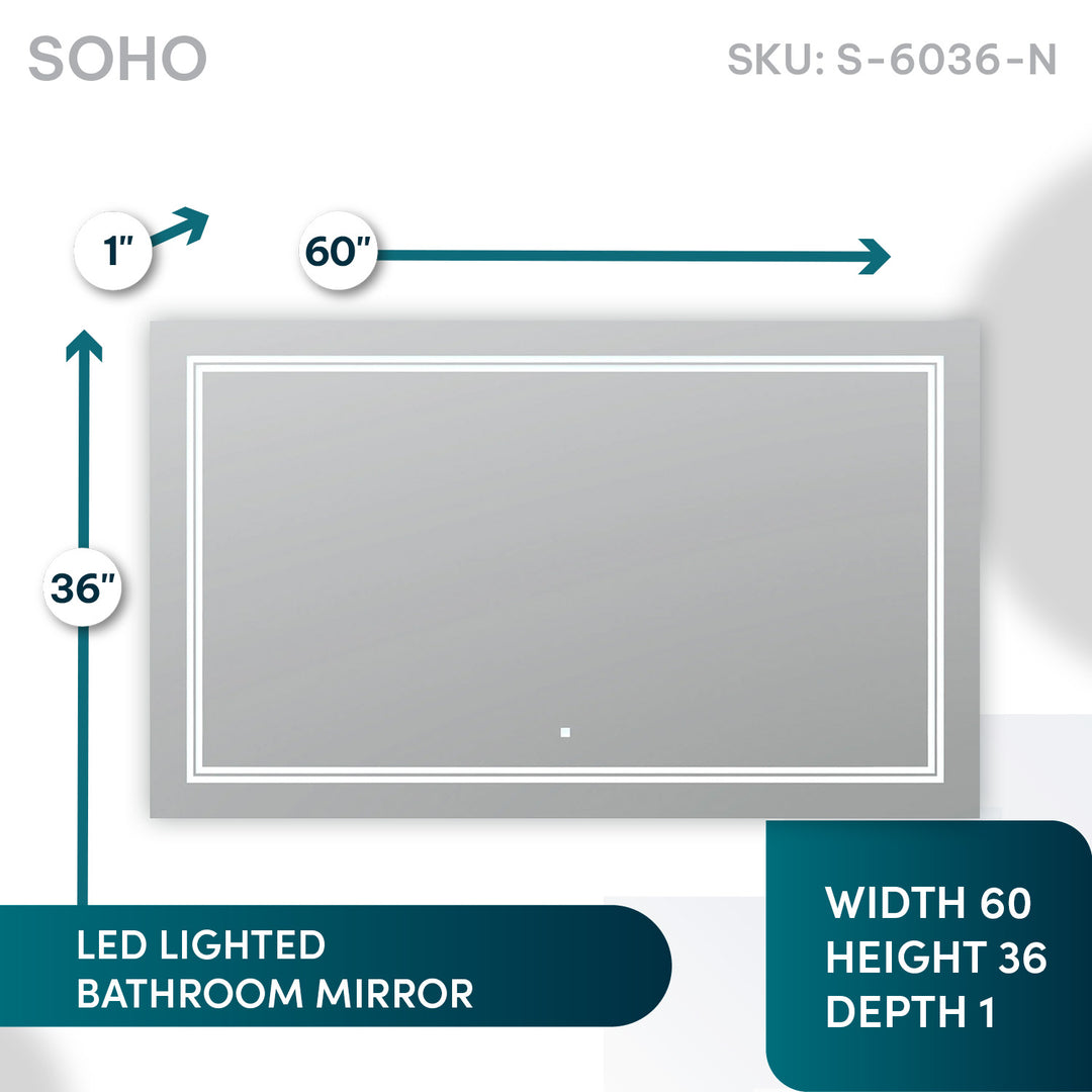 Soho 60" x 36" LED Bathroom Mirror, Anti-Fog