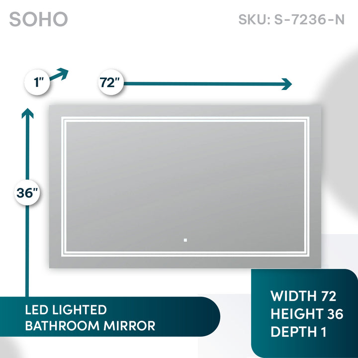 Soho 72" x 36" LED Bathroom Mirror, Anti-Fog