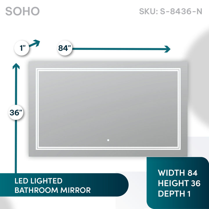 Soho 84" x 36" LED Bathroom Mirror, Anti-Fog