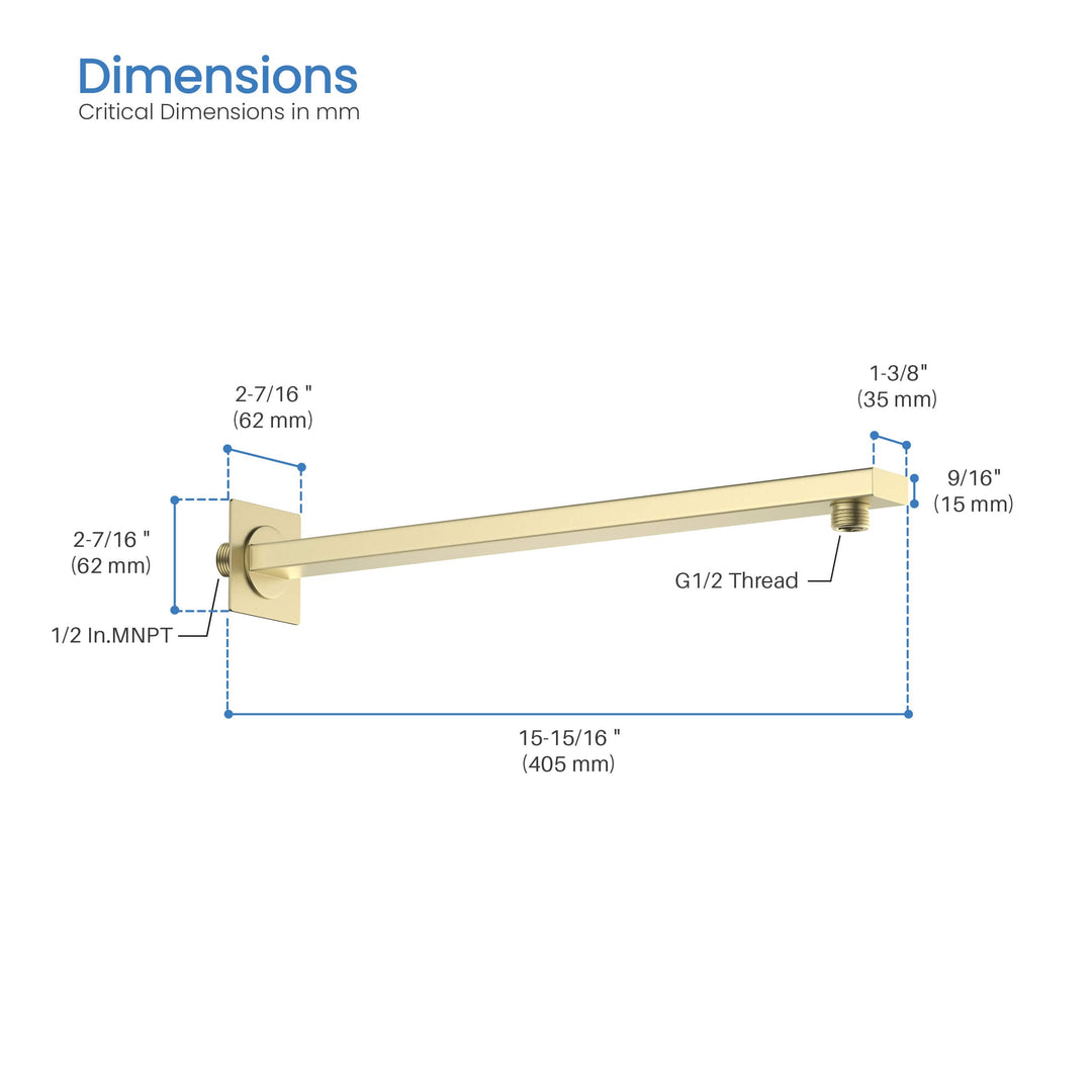 Quadra 16" Wall-Mounted Shower Arm