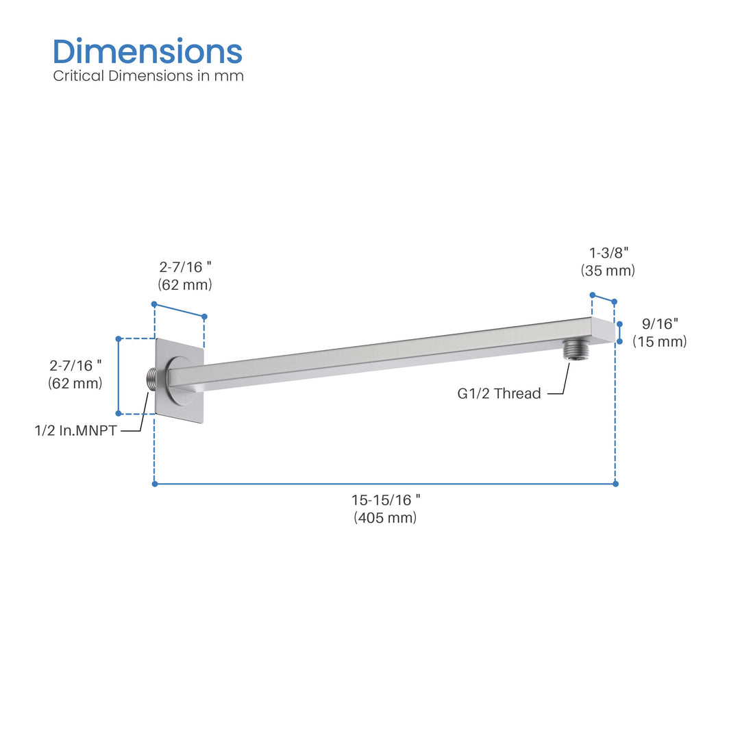 Quadra 16" Wall-Mounted Shower Arm