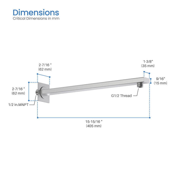 Quadra 16" Wall-Mounted Shower Arm
