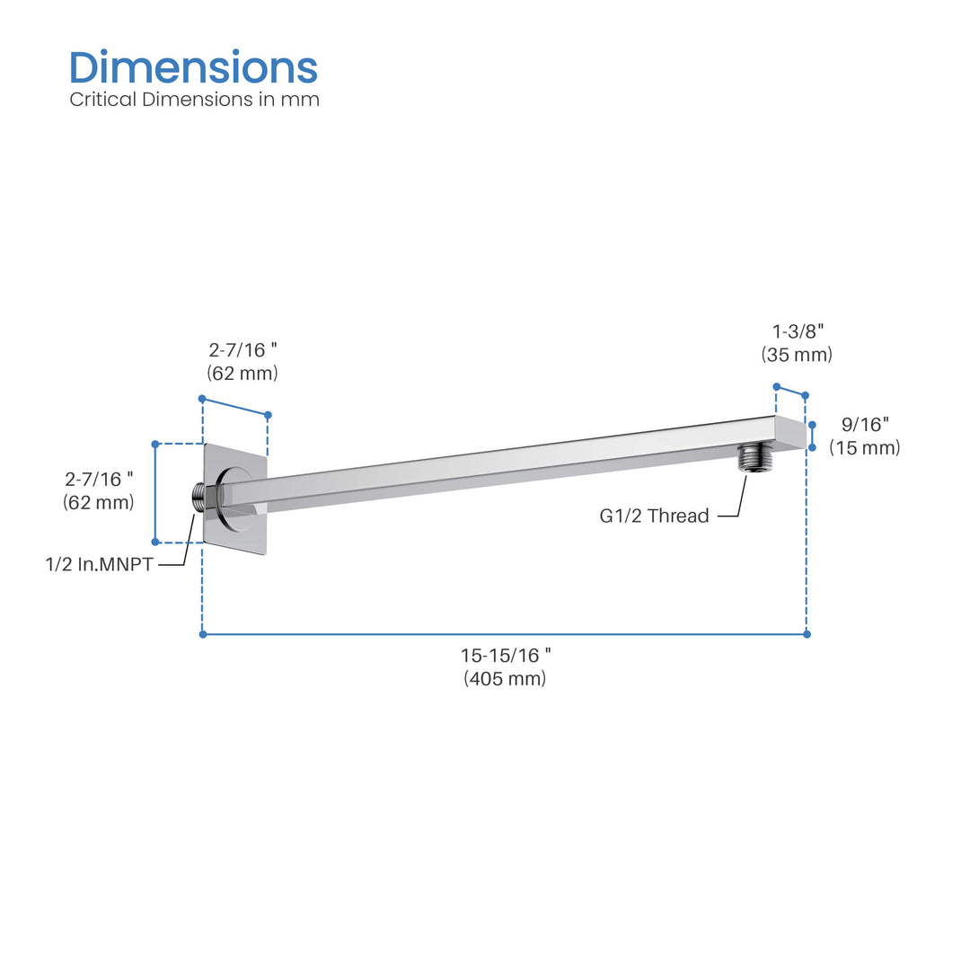 Quadra 16" Wall-Mounted Shower Arm