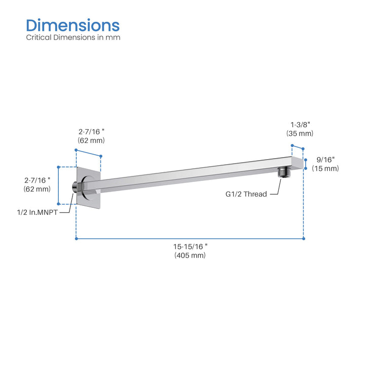 Quadra 16" Wall-Mounted Shower Arm