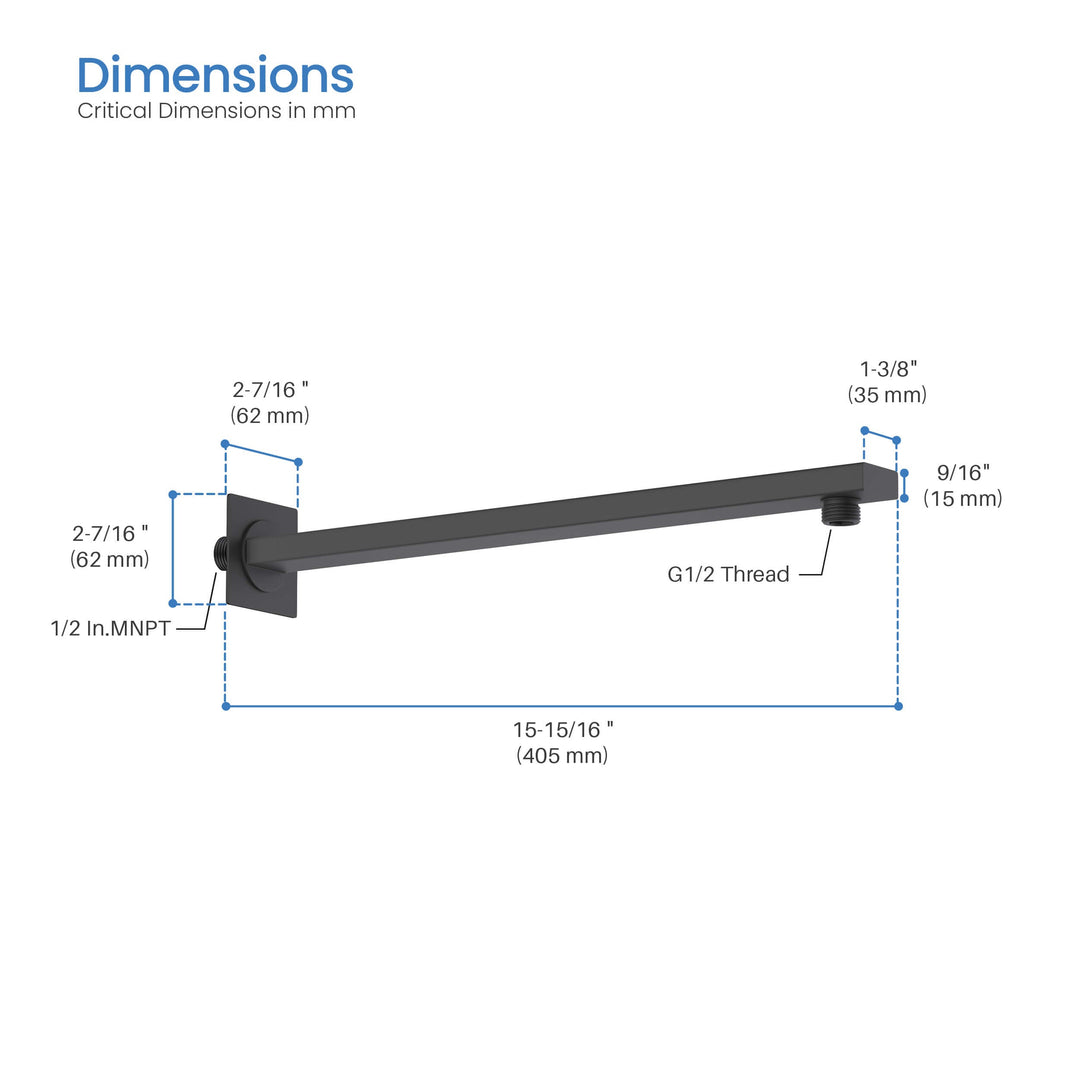 Quadra 16" Wall-Mounted Shower Arm