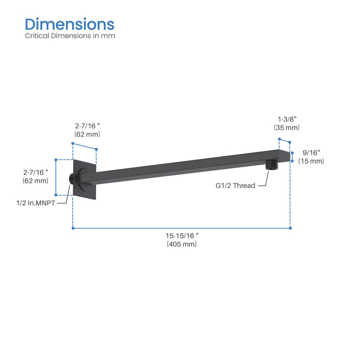 Quadra 16" Wall-Mounted Shower Arm