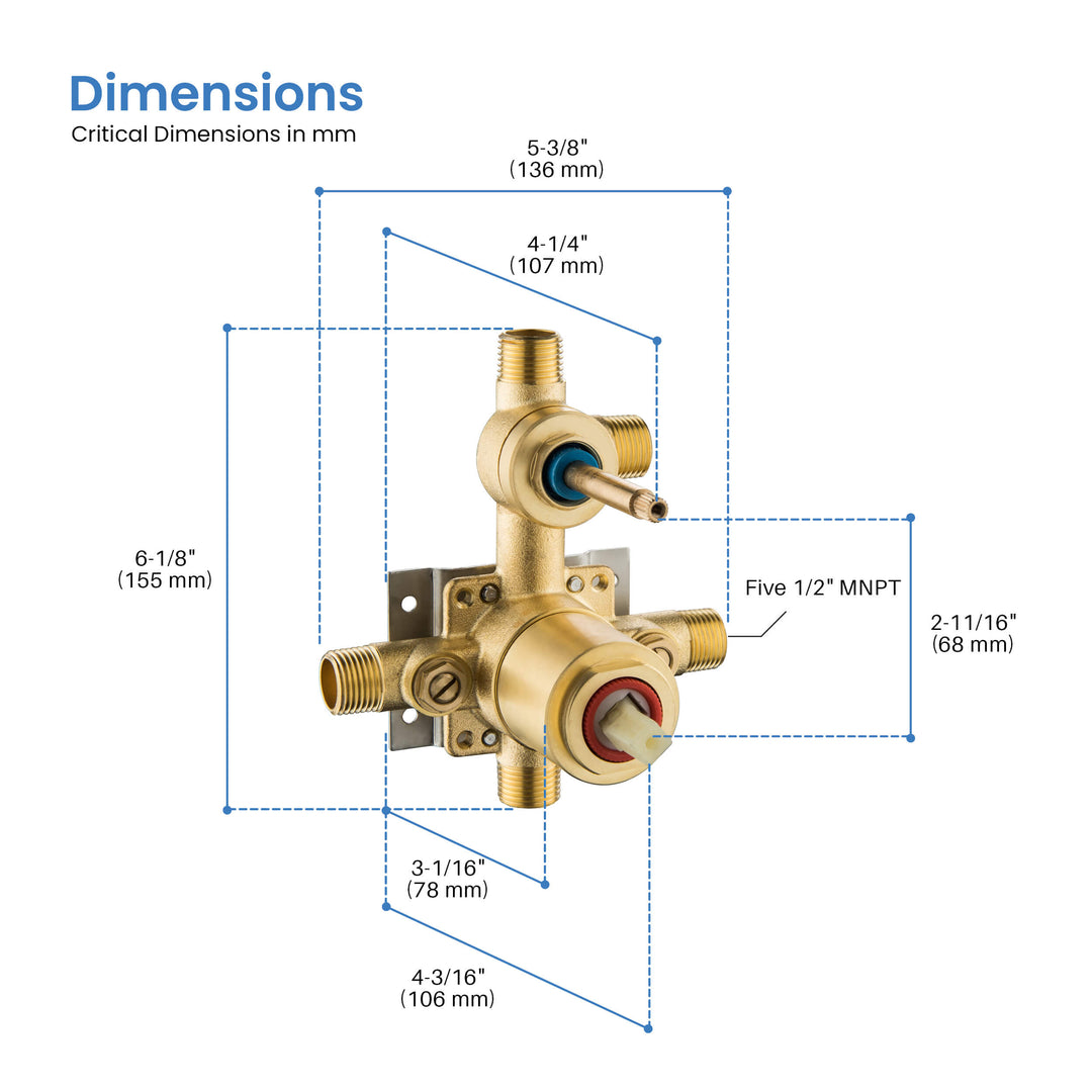 3-Function Pressure-Balance Shower Rough-In Valve with Cartridge