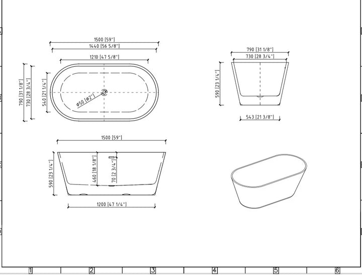 60"/67" Fiberglass Freestanding Soaking Bathtub in White
