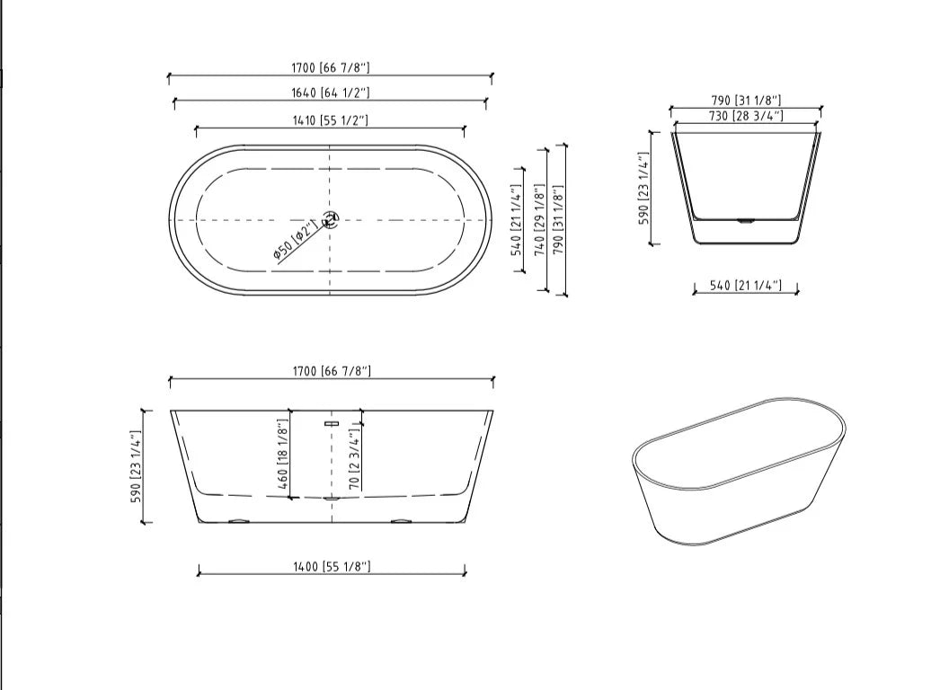 60"/67" Fiberglass Freestanding Soaking Bathtub in White