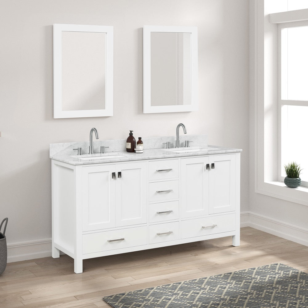 Geneva 60" Double-Sink Bathroom Vanity in Matte White
