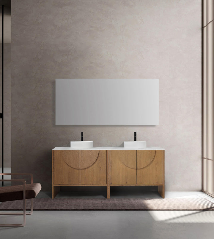 Celle 72" Double Sink Freestanding Bathroom Vanity in Pecan Oak | ANVE Kitchen &amp; Bath