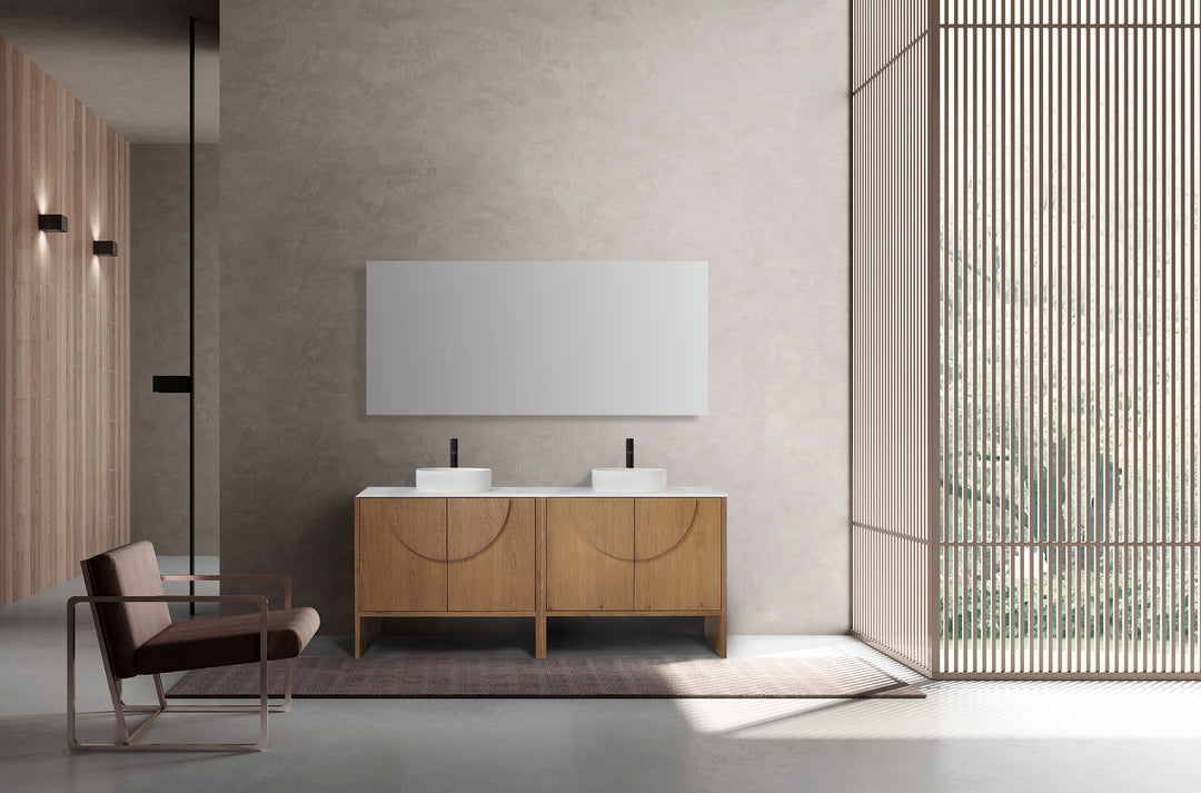 Celle 72" Double Sink Freestanding Bathroom Vanity in Pecan Oak