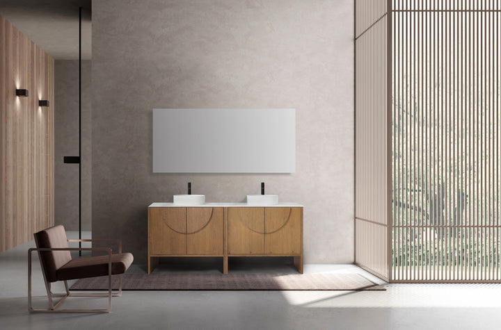 Celle 72" Double Sink Freestanding Bathroom Vanity in Pecan Oak