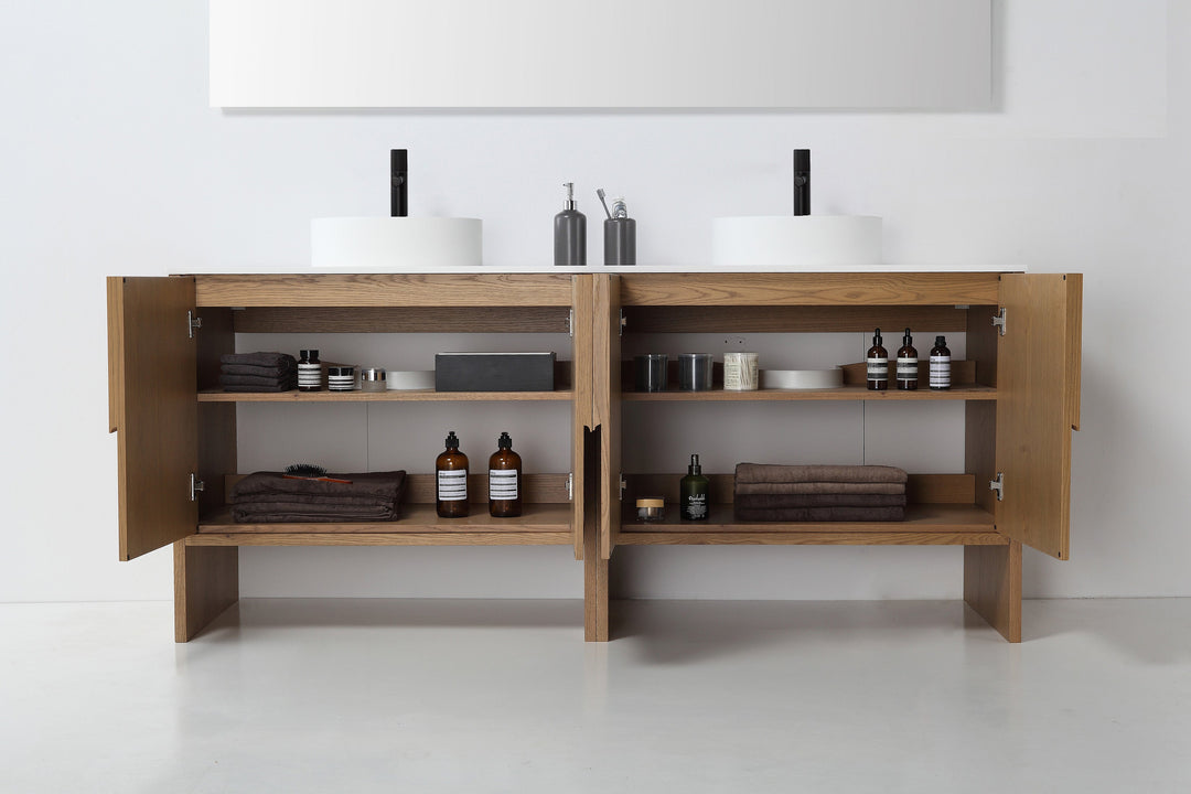 Celle 72" Double Sink Freestanding Bathroom Vanity in Pecan Oak