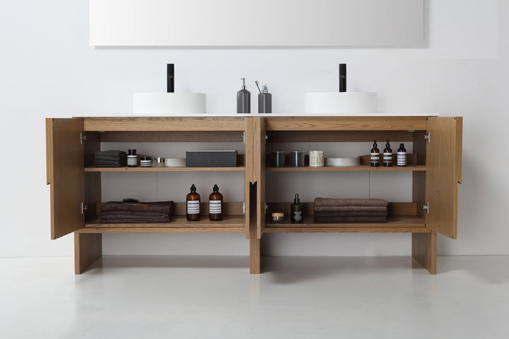 Celle 72" Double Sink Freestanding Bathroom Vanity in Pecan Oak