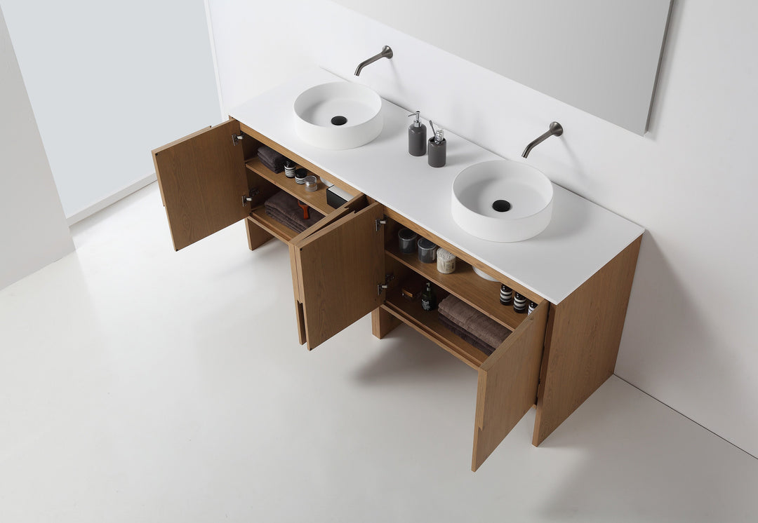 Celle 72" Double Sink Freestanding Bathroom Vanity in Pecan Oak