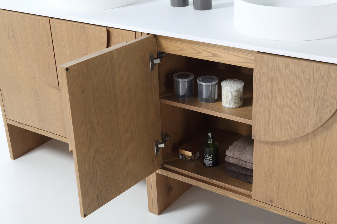 Celle 72" Double Sink Freestanding Bathroom Vanity in Pecan Oak