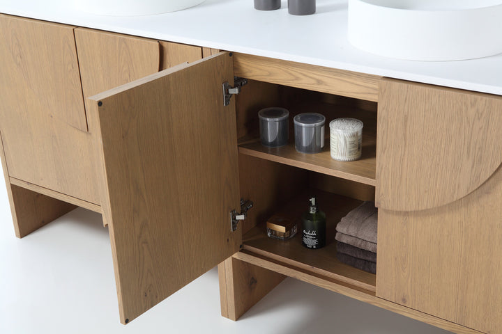 Celle 72" Double Sink Freestanding Bathroom Vanity in Pecan Oak
