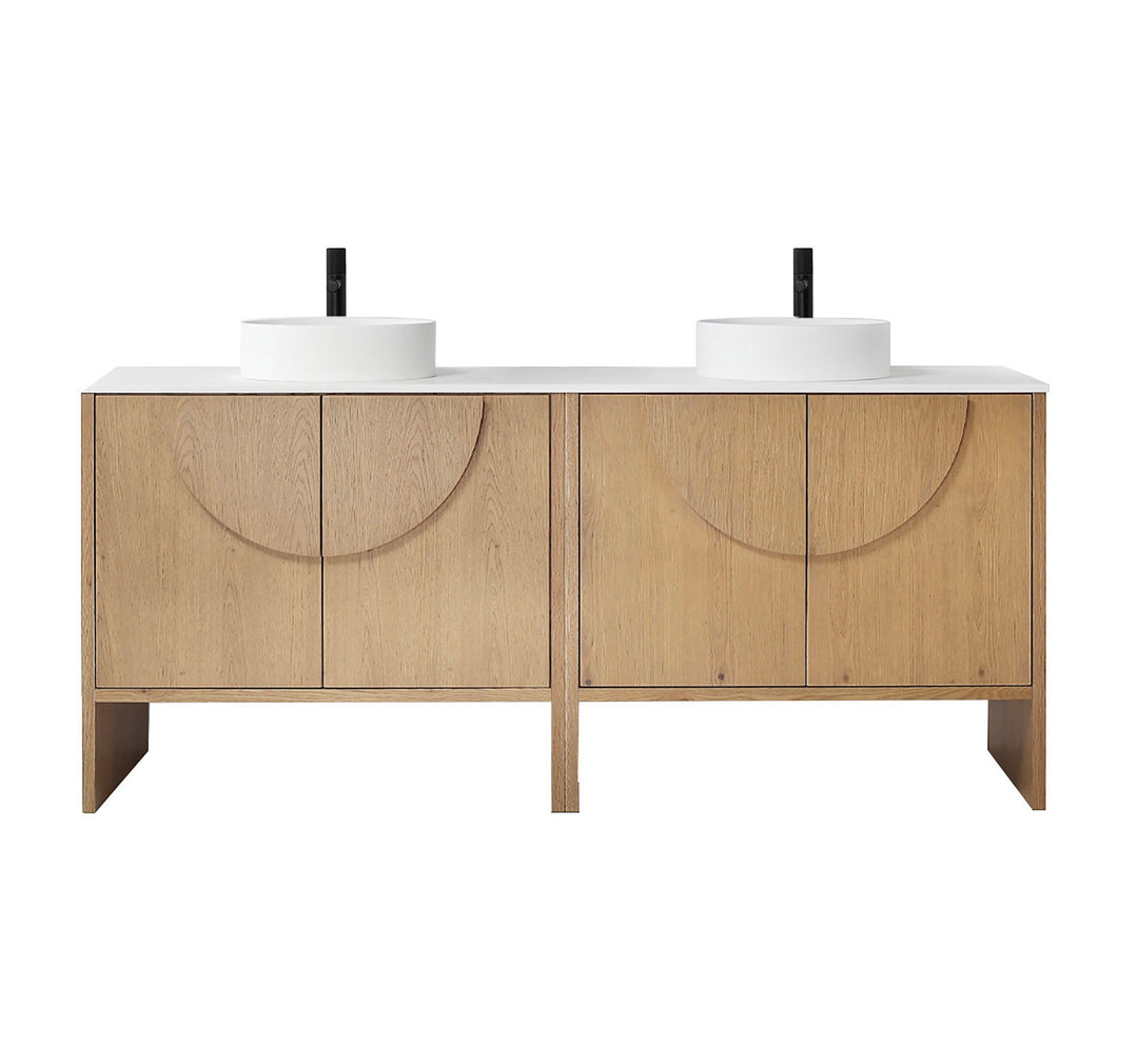 Celle 72" Double Sink Freestanding Bathroom Vanity in Pecan Oak