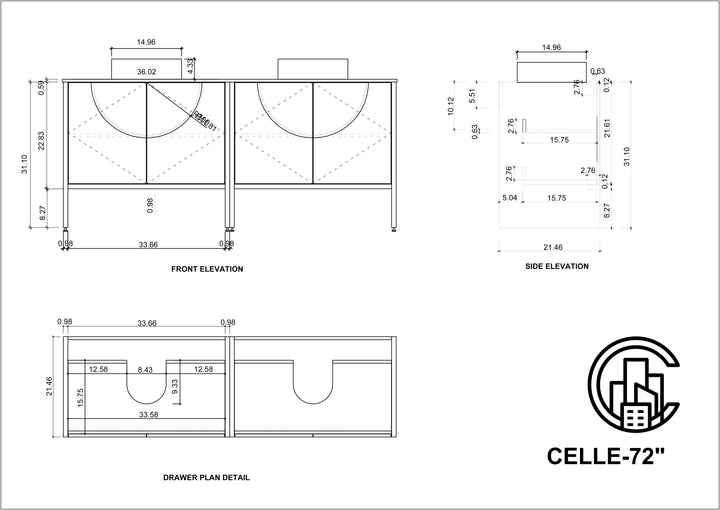 Celle 72" Double Sink Freestanding Bathroom Vanity in Pecan Oak
