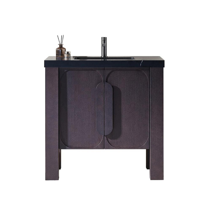 Munich 36" Espresso Oak freestanding bathroom vanity with black quartz top
