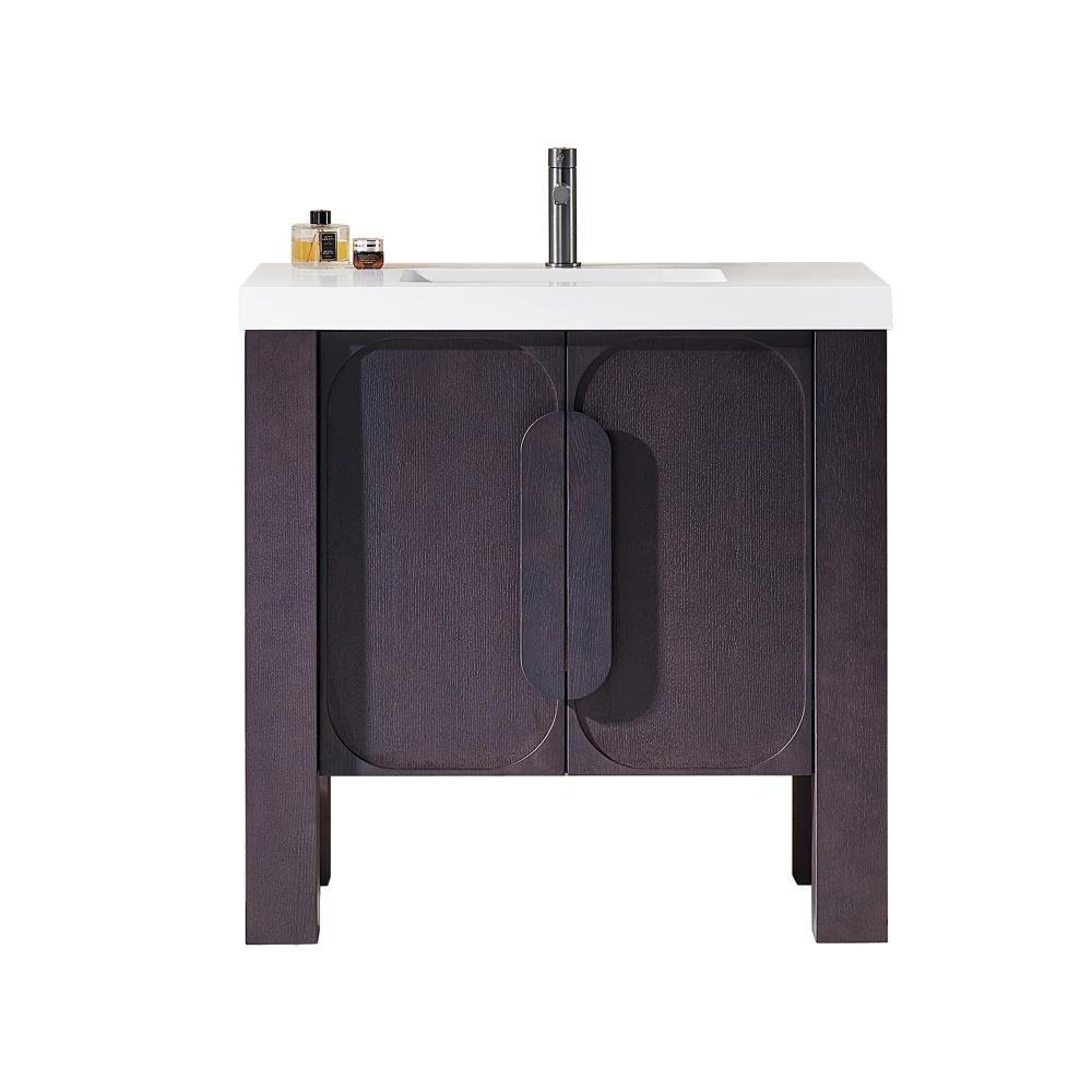 Munich 36" Espresso Oak freestanding bathroom vanity with white quartz top