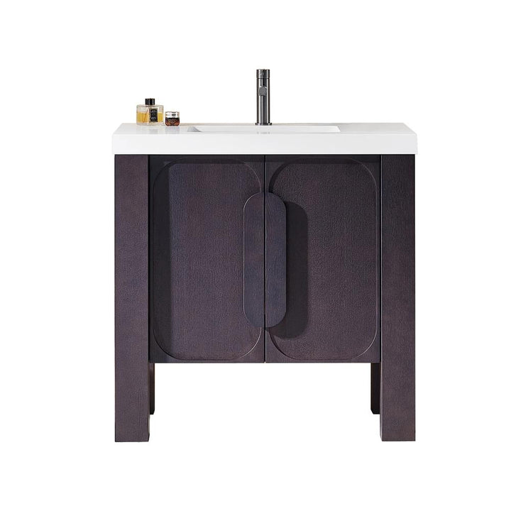 Munich 36" Espresso Oak freestanding bathroom vanity with white quartz top