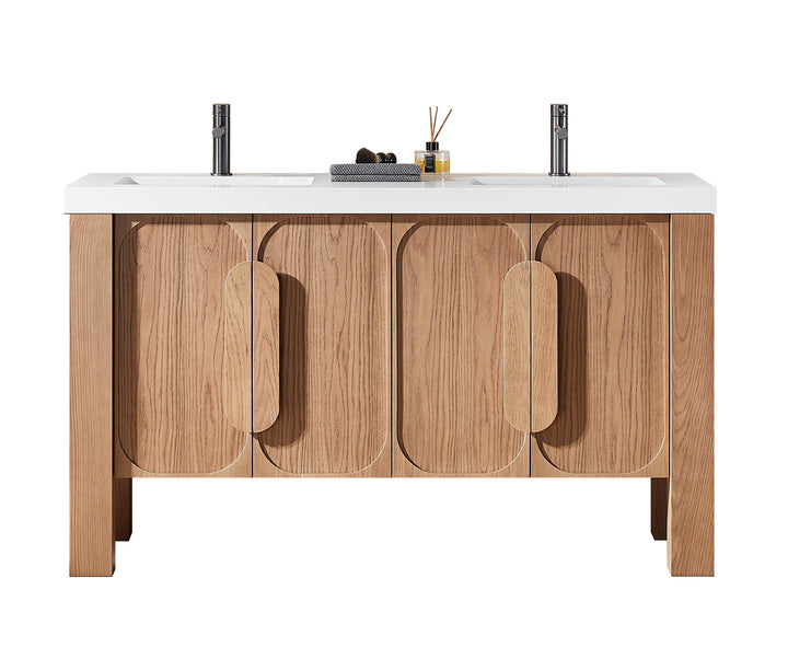 Munich 60" Natural Teak freestanding bathroom vanity