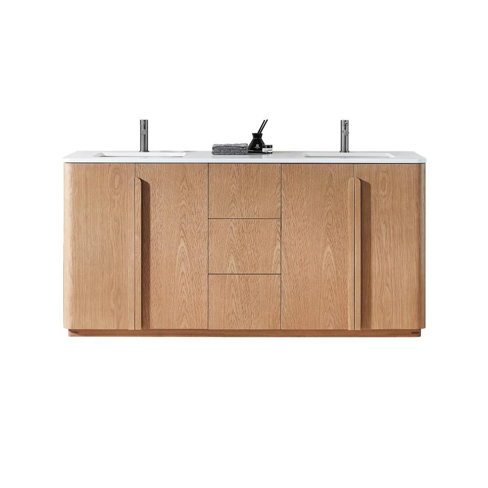 Parma 72" Double Sink Freestanding Bathroom Vanity with White Quartz Top