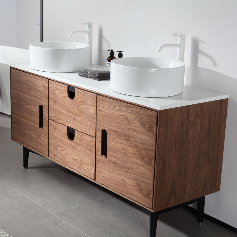 Portree 60" Double Sink Freestanding Bathroom Vanity with Vessel Sinks