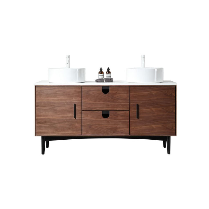 Portree 60" Double Sink Freestanding Bathroom Vanity with Vessel Sinks