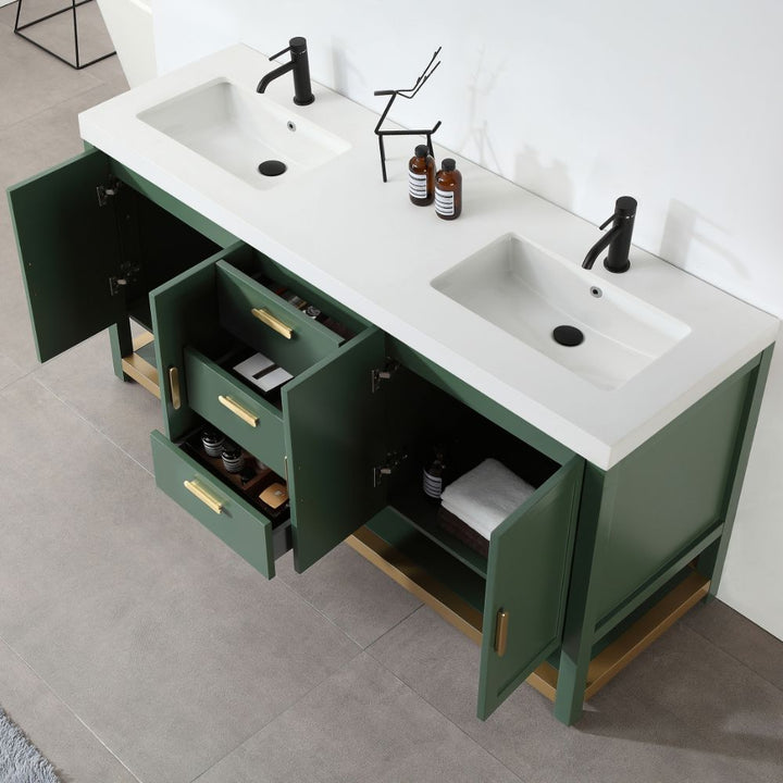 Revival 72″ Forest Green Freestanding Bathroom Vanity, White Countertop