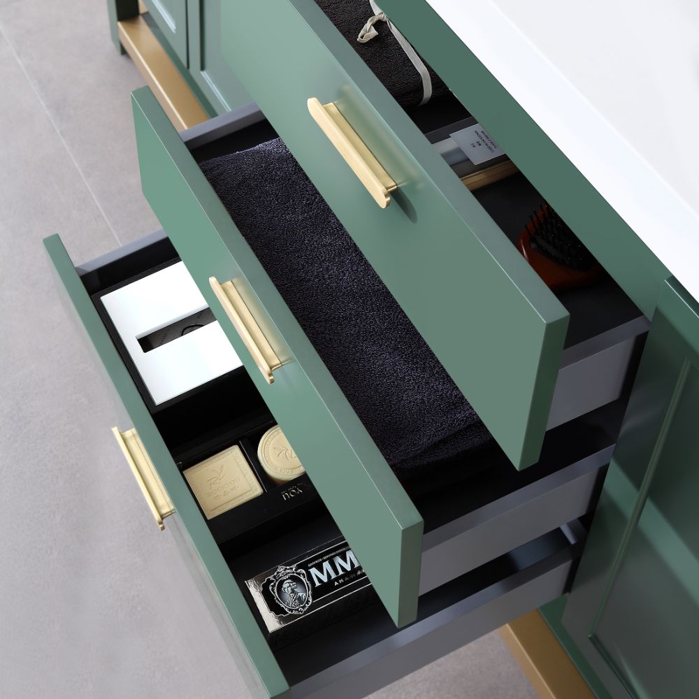 Revival 72″ Forest Green Freestanding Bathroom Vanity, White Countertop