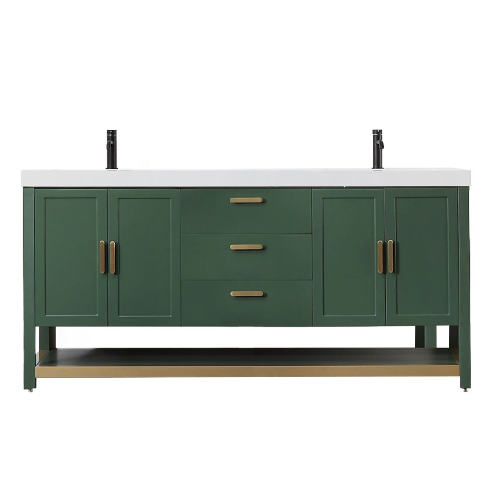 Revival 72″ Forest Green Freestanding Bathroom Vanity, White Countertop