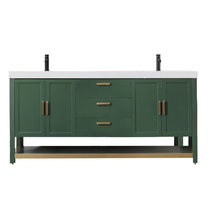 Revival 72″ Forest Green Freestanding Bathroom Vanity, White Countertop