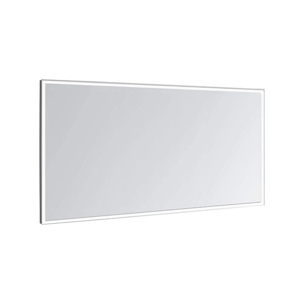 The Edge 96 Inch LED Lighted Bathroom Mirror, featuring a thin white frame, is shown at an angle against a plain white background.