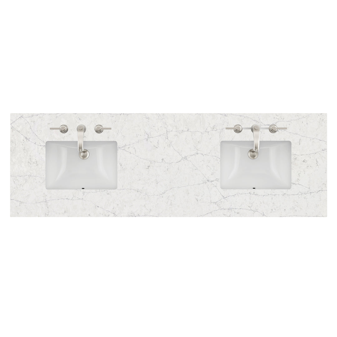 72" Double Eternal Jasmine Pearl Quartz 3 CM Vanity Top with Undermount Sinks | ANVE Kitchen &amp; Bath