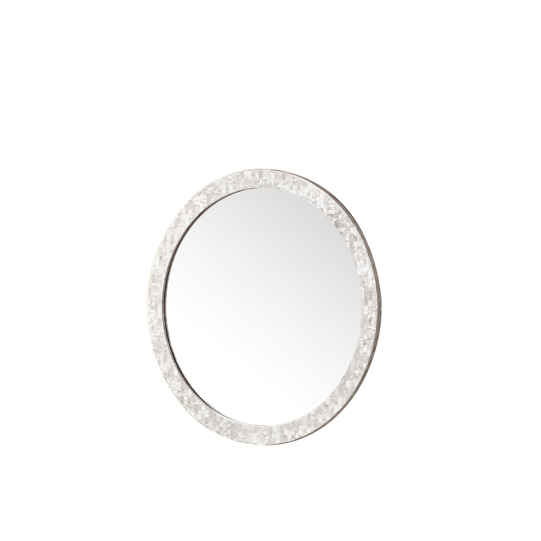 Callie 30" Round Bathroom Mirror, White Mother of Pearl