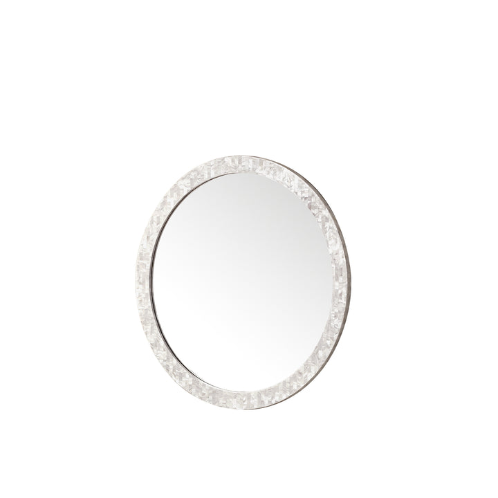 Callie 30" Round Bathroom Mirror, White Mother of Pearl