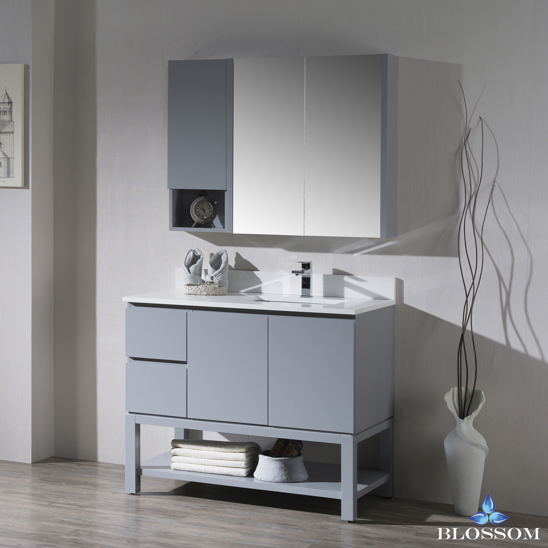 Monaco Modern 42″ Metal Gray Right Bathroom Vanity Set with Mirror ...