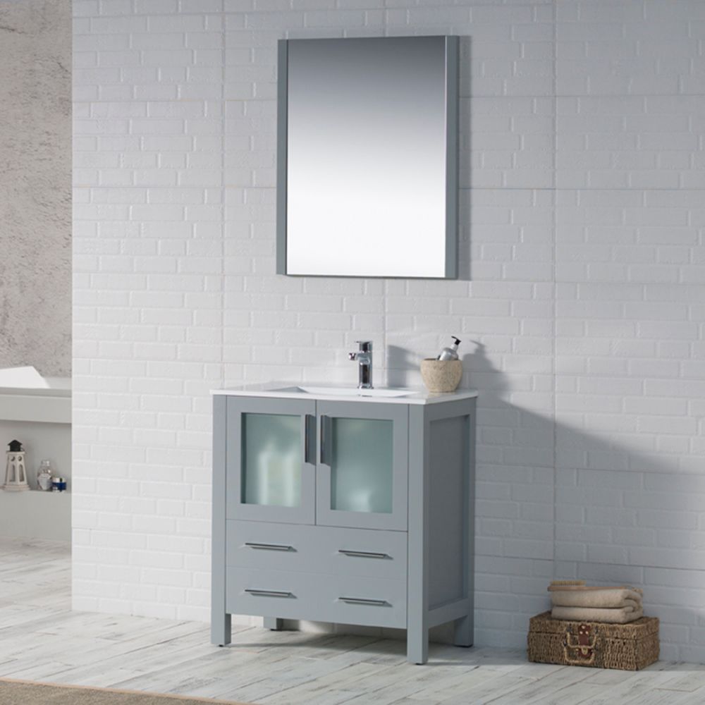 Sydney Modern 30" Bathroom Vanity Set with Mirror Metal Gray