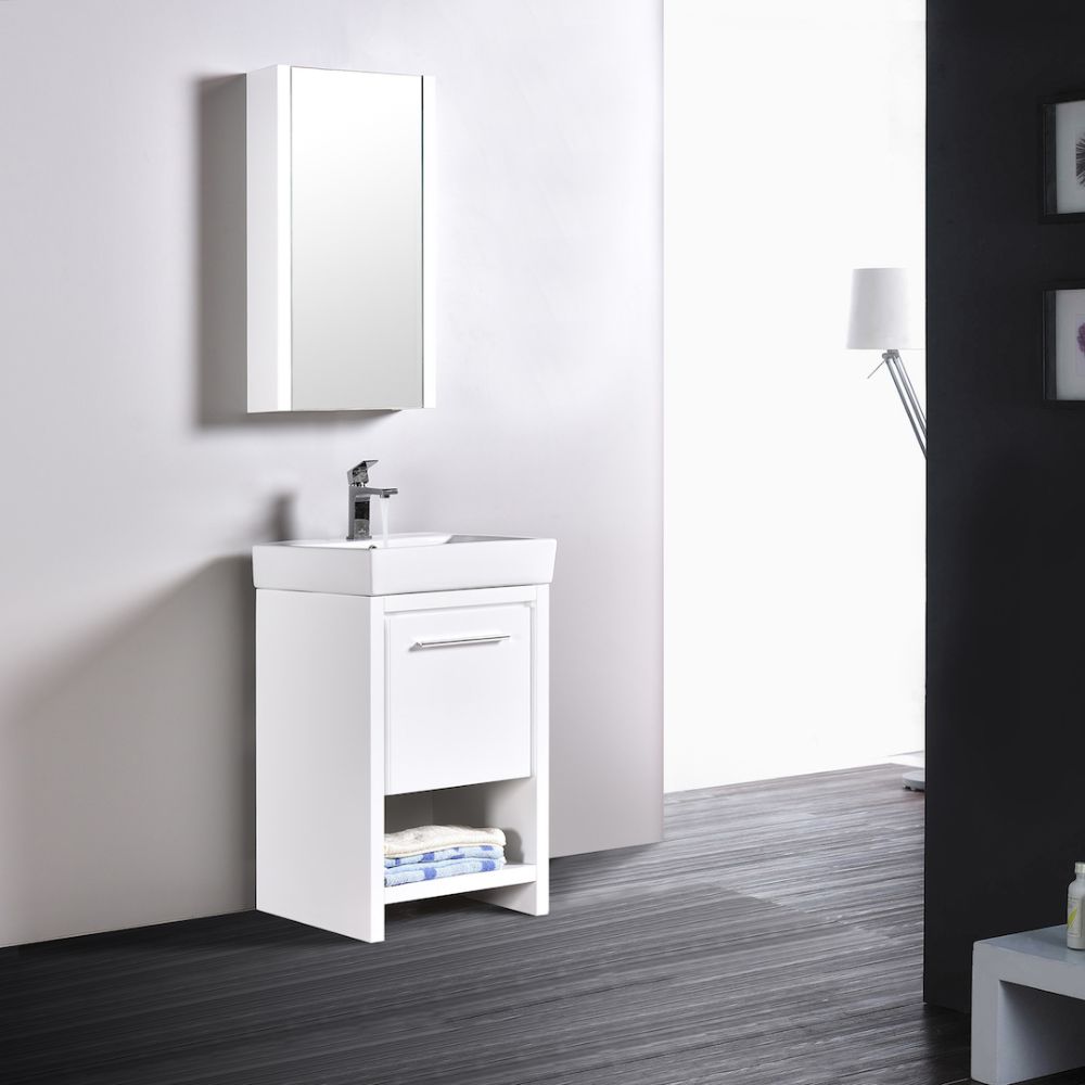 Milan Modern 20" Glossy White Bathroom Vanity Set with Mirror