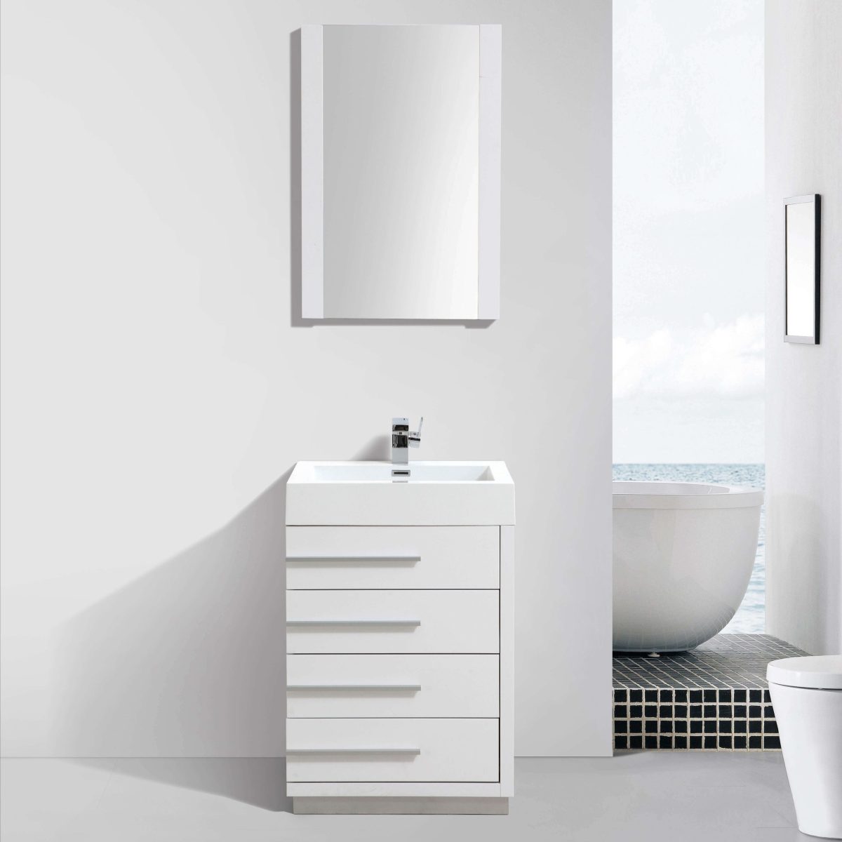 Barcelona Modern 30" Bathroom Vanity Set in Glossy White with Mirror