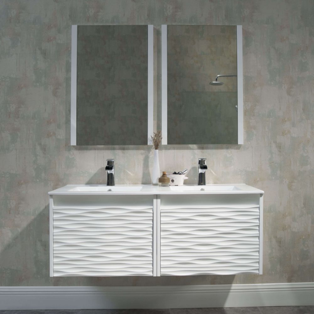 Paris 48 inch Glossy White Wall Mount Double Bathroom Vanity Set