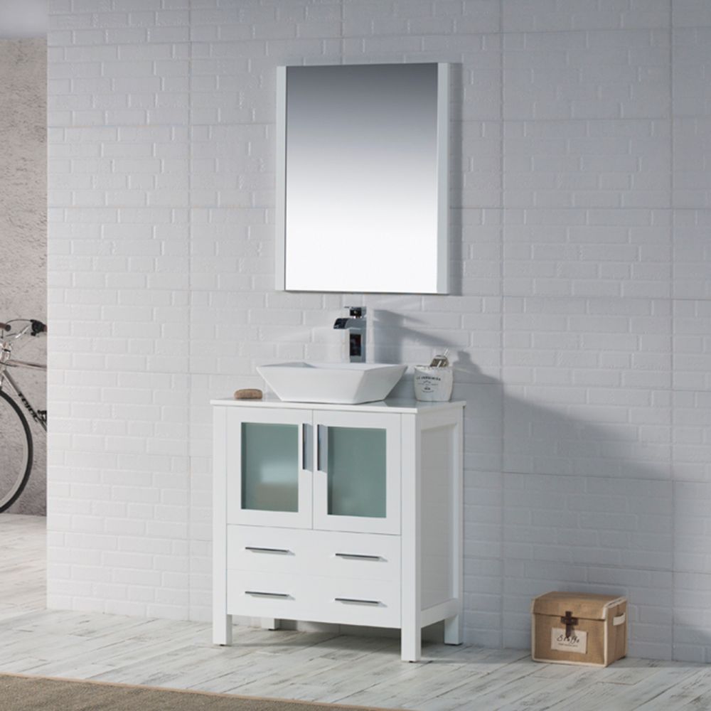 Sydney Modern 30" Bathroom Vanity Set with Vessel Sink and Mirror Glossy White