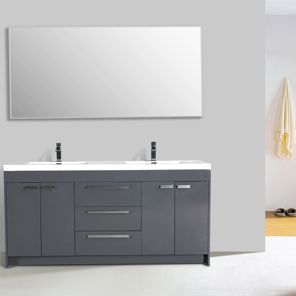 Eviva Lugano 84 In. Gray Modern Double Bathroom Vanity With White Integrated Acrylic Sink