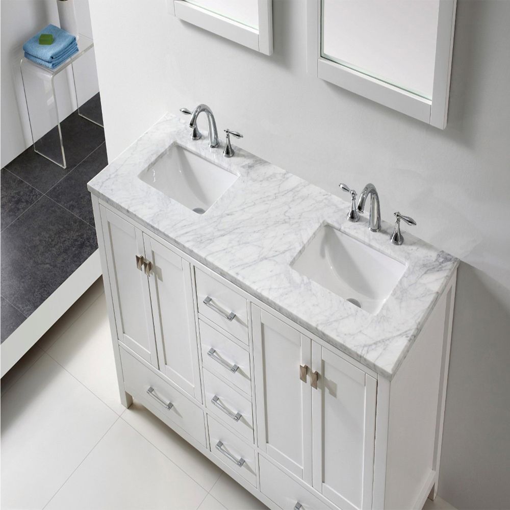 Eviva Aberdeen 60 In. Transitional White Bathroom Vanity With White Carrera Countertop