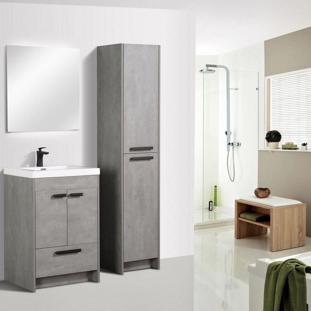 Eviva Lugano 24 In. Cement Gray Modern Bathroom Vanity With White Integrated Acrylic Sink