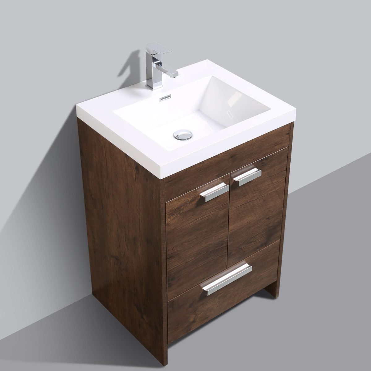 Eviva Lugano 24 In. Rosewood Modern Bathroom Vanity With White Integrated Acrylic Sink